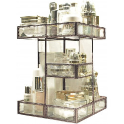 Organizador de maquillaje con rotación de 360 grados, caja de almacenamiento de cosméticos, espejo de cristal, soporte de gran