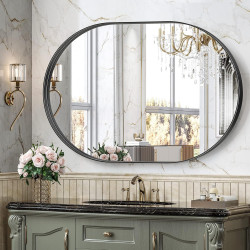 Brightify Espejo ovalado negro para pared de 30 x 42 pulgadas, espejos de tocador de baño con marco de metal, espejo moderno