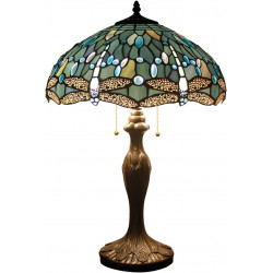 Tiffany Lamps S147 WERFACTORY - Lámpara de mesa de cristal con diseño de libélula (61 cm, 2 luces, base de zinc envejecido),