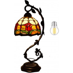 Tiffany S030 WERFACTORY - Lámpara de mesa de cristal y estilo barroco, tulipán de tulipán, estilo tulipán, 20,3 cm de ancho,
