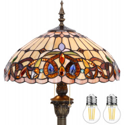 Tiffany S021 WERFACTORY Lámpara de pie estilo victoriano de 64 pulgadas de alto, de cristal teñido, con 2 luces y base antigua