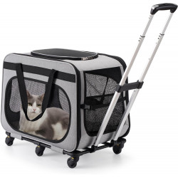 HOVONO Transportín extragrande con ruedas para perros pequeños y gatos de todas las razas, transportador rodante para gatos de