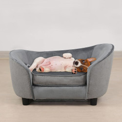 Sofá cama para mascotas, terciopelo y tela de lino para mascotas, con cojín extraíble y lavable para perros pequeños y gatos