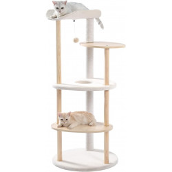 PETEPELA Torre de gato para gatos de interior, 5 niveles, centro de actividades para gatos, con postes de rascado, color beige