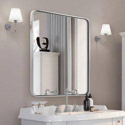 ANDY STAR Espejo de baño cromado, espejo cromado de 30 x 36 pulgadas, espejo rectangular redondeado, espejos de tocador de baño