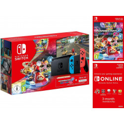 Nintendo Switch Neon Red/Neon Blue with Mario Kart 8 Deluxe and 3 Month Nintendo Switch Online Membership